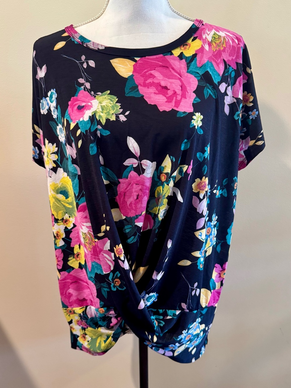 HEIMISH USA Navy Floral Top with Pink & Yellow Accents